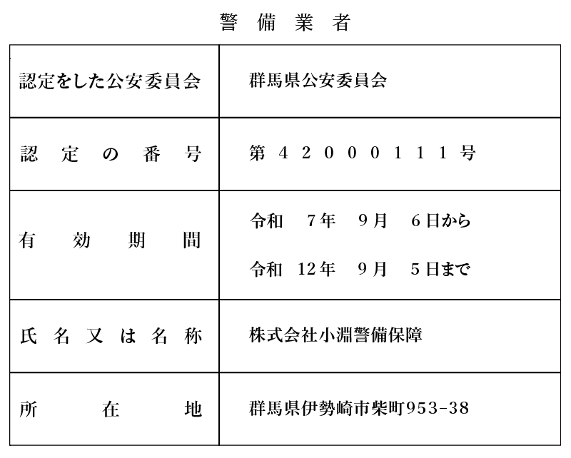 群馬県公安委員会 第42000111号